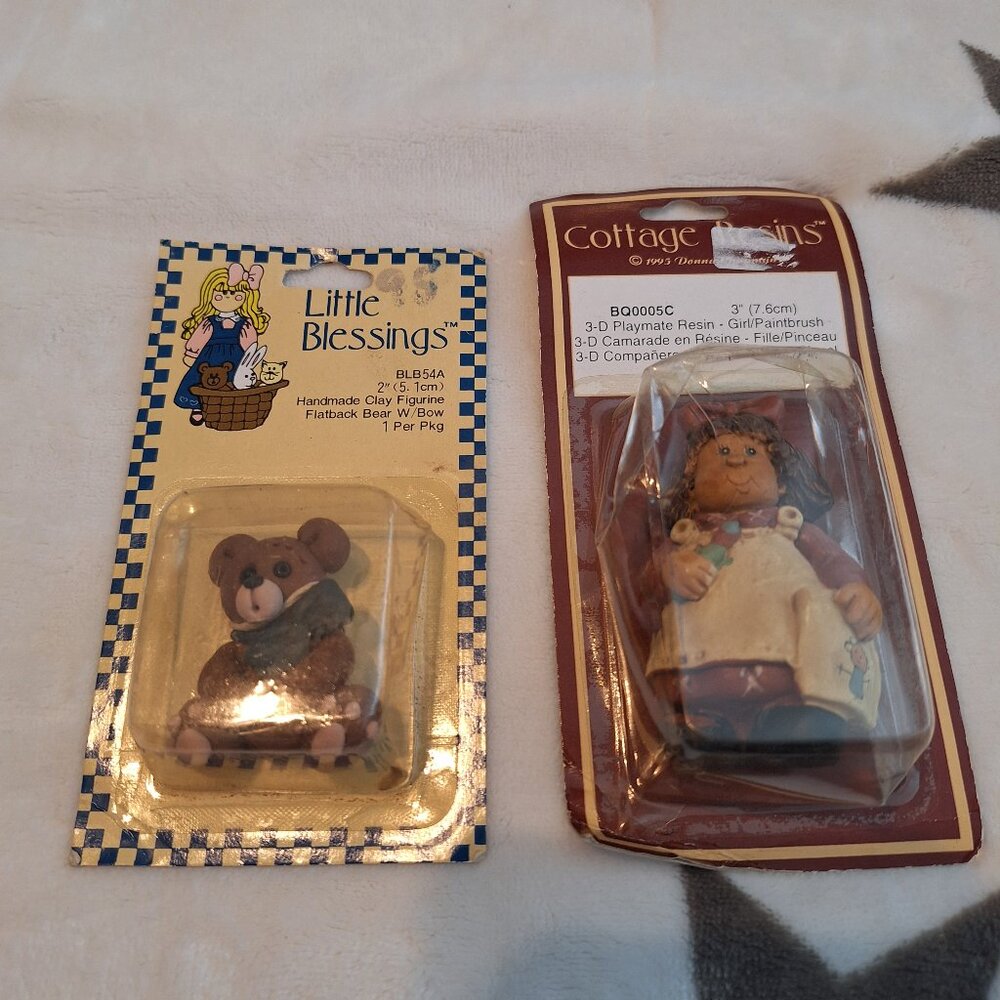 Vintage Crafts Little Blessings Cottage Resins Bear & Girl Paintbrush‎ 90s Suzi